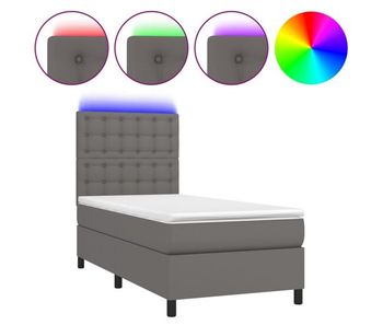 Cama box spring y colchón led cuero sintético gris 80x200 cm botones