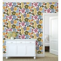 papel pintado vinilico ecologico de flores dibujadas estilo retro - garden flowers 680612 de gaulan - rollo de 10 m x 053 m