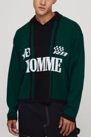 oversized boxy long sleeve football knitted polo verde