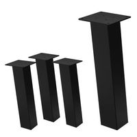 set 4x patas de mesa 42 cm inclinadas de acero 8x8 cm negro brillante