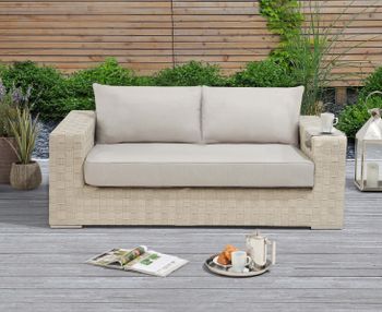 Cardinal Ivory and Cream Rattan Wicker 2 Seater Garden Sofa