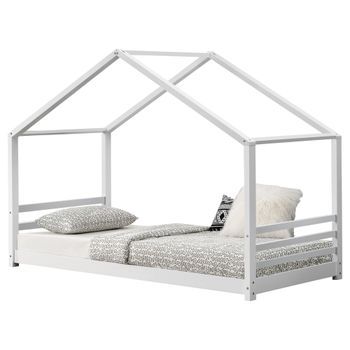 [en.casa]® Cama Para Niños De Pino - 200 X 90 Cm - Cama Infantil - Forma De Casa - Blanco Mate