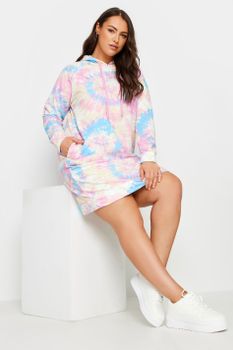 Yours Vestido Sudadera Estampado Rosa Tie Dye, Mujer Curvy Y Tallas Grandes, Yours