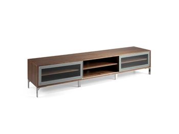 Módulo de TV Argel patas metal cromo y mueble MDF chapado nogal y gris