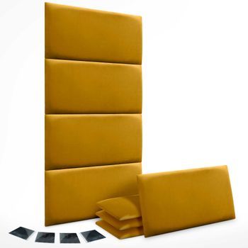 Dhome Juego De 8 Paneles Tapizados De Terciopelo Premium Pack Autoadhesivos Para Pared Acústicos Absorbentes Protección Impacto (mostaza, 60x50cm,x8)