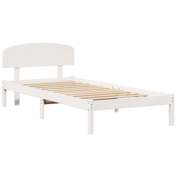 Cama Individual | Estructura De Cama Con Cabecera Blanca 90x190 Cm Madera Maciza De Pino Cfw18085