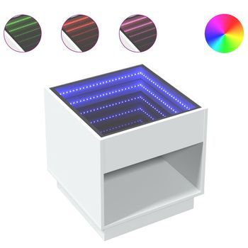 Mesita De Noche Con Infinity Led Blanca 50x50x50 Cm Vidaxl