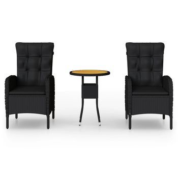 Juego De Comedor Para Jardín 3 Uds | Mueble Jardin Mesa Y Sillas Ratán Sintético Negro