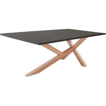 Mesa De Salón, Comedor, Oficina, Reunión. Patas Metálicas Xy Cobre. 160x100 Cm. Gris. Ofilike