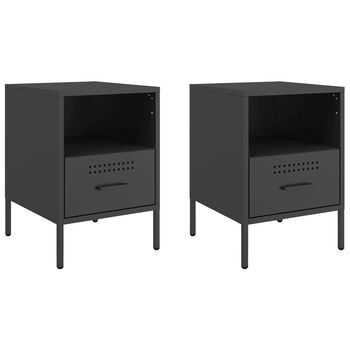 Juego De 2 Mesitas De Noche - Mesillas Acero Negro 36x39x50,5 Cm Mc5627