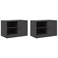2 uds muebles tv  mueble de salon  armario tv acero negro 67x39x44 cm