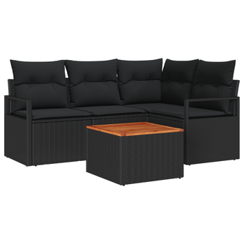 Conjunto De Sofá De Jardín De 5 Uds Con Cojines Negro Ratán De Polietileno Acacia Cfw812586