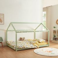 cama para ninos cerro en forma de casa pino 120x200cm - verde menta encasa