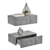 encasa set de 2 mesitas de noche de pared con cajon - aspecto de hormigon - 46x30x15cm