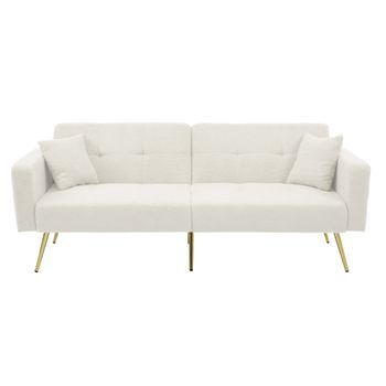 Sofá Cama Convertible De 2 Plazas En Tejido Sherpa - 175 X 64 X 72 Cm - Patas De Metal Dorado - Blanco