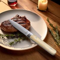 estuche de 6 cuchillos carne acero inoxydable madera clara