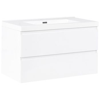 Mueble De Baño Suspendido Con Lavabo Frente De Mdf 2 Cajones 90 X 50 Cm Blanco Tota