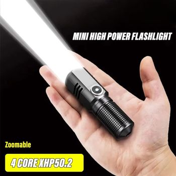 Mini linterna LED XHP50, linterna recargable de 1500lm, potente linterna que se puede apagar con un solo clic, iluminación exterior
