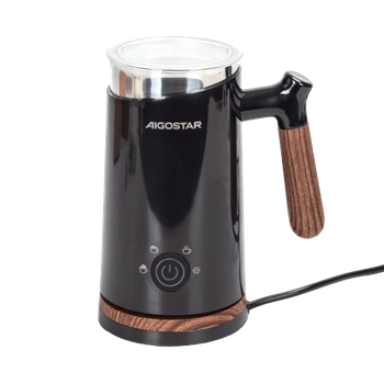 Aigostar Milky - Espumador de Leche 4 en 1,  Espumador Leche Eléctrico 500W 300ml, Espuma Caliente/Fría Control de Temperatura Inteligente, Calentador y espumador de leche para Latte, Cappuccino, Chocolate