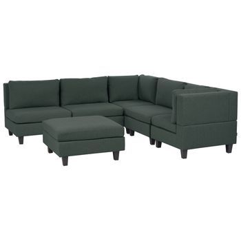 Sofá Modular Moderno 5 Plazas Tapizado Tela Patas Negras Respaldo Acolchado Izquierdo Verde Oscuro Con Otomana Unstad