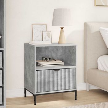 Mesa De Noche - Mueble Para Dormitorio - Madera Contrachapada - Gris Hormigón (49x36x61cm)