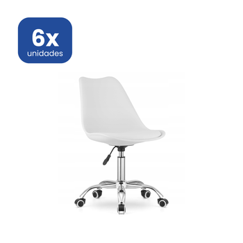 Pack 6 Silla De Oficina Blanca Ergonómica Con Ruedas, Altura Regulable 70-91 Cm