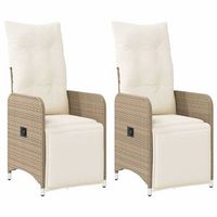 pack 2 uds sillones reclinables de jardin  silla de jardin con cojines beige ratan pe