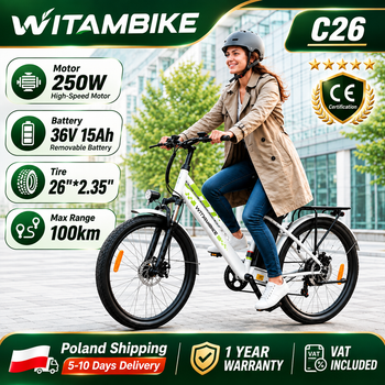 Bicicleta Eléctrica Urbana WITAMBIKE C26, Batería Extraíble de 36V 15Ah, Motor de 250W, 26 Pulgadas, Alcance de hasta 100 km, Control de Crucero, Bicicleta Eléctrica para Adultos, Certificación CE