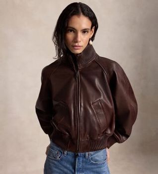 Polo Ralph Lauren para mujer. 211A93148001 Chaqueta de aviador de piel marrón (XS), Casual