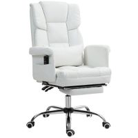 homcom silla de oficina con 6 puntos de masaje reposapies retractil altura ajustable control remoto y soporte lumbar blanco