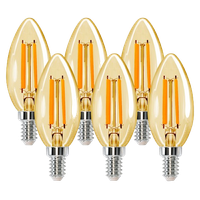 aigostar bombilla led vela edison 6w equivalente a 51w casquillo fino e14 luz calida 2200k 660 lumenes bombilla led vintage decorativa c35 de filamento no regulable cristal ambar pack 6