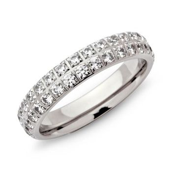 Anillo de acero inoxidable completamente engastado con circonitas