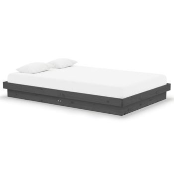 Estructura De Cama Doble Pequeña Madera Maciza Gris 120x190 Cm
