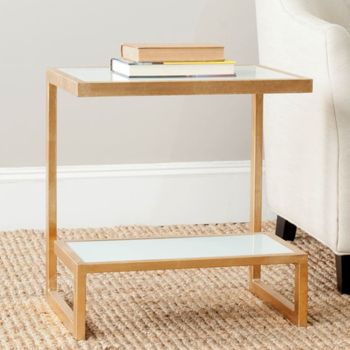 Mesa auxiliar en hierro/cristal, dorado