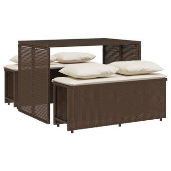 Set Comedor De Jardín 3 Piezas Y Cojines Ratán Sintético Marrón