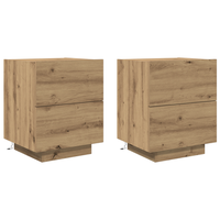 pack 2 uds mesitas de noche  mesilla de noche  cabinete de noche luces led roble artisan 45x40x55 cm cfw25850