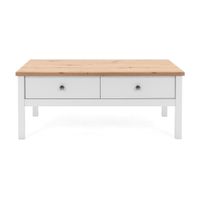 mesa de centro 2 cajones 100 cm - acabado blanco y madera