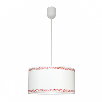 Lámpara colgante Cenefa Fabrilamp en blanco y rosa con 1xE27, altura regulable y pantalla infantil decorativa de 35 cm para dormitorio o habitación juvenil