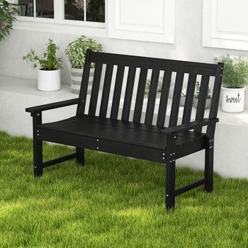 Banco Madera Hdpe Respaldo Reposabrazos 2 Personas Resistente Intemperie Negro 132x65x91 Cm