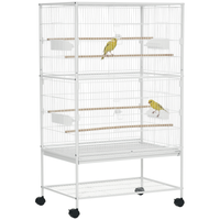 pawhut jaula para pajaros con ruedas 78x52x132 cm con bandeja extraible y estante para canarios periquitos blanco   aosom espana