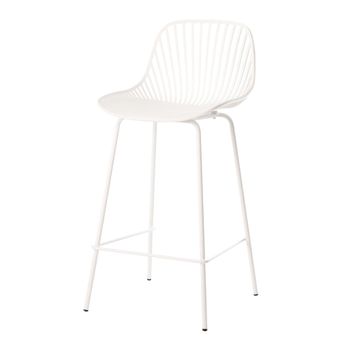 Taburete bajo de polipropileno blanco con patas metalicas