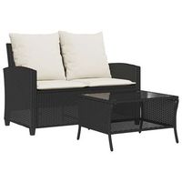 sofa jardin de 2 plazas con cojin y mesa ratan sintetico negro vidaxl