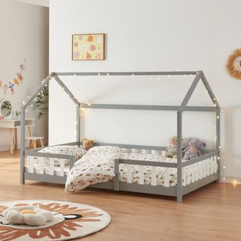Cama Para Niños Sisimiut Forma De Casa Pino 120x200 Cm Gris [en.casa]