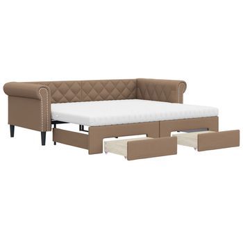 Sofá Cama Nido Con Cajones Cuero Sintético Cappuccino 90x200 Cm Vidaxl