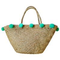 bolsa de playa pompones turquesa