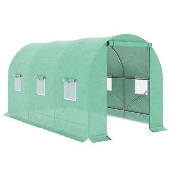 Outsunny Invernadero Caseta Invernadero de Túnel con Puerta Enrollable y 6 Ventanas Cubierta PE 140 g/m² Anti-UV 4x2x2 m Verde   Aosom España