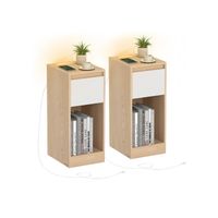 mesita de noche estrecha con luz led y puertos usb amarillo almendra  blanco nube  2