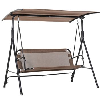 Outsunny Columpio de Jardín de 2 Plazas Balancín con Parasol Techo Ajustable en Ángulo Exterior Carga 200 kg 172x110x155 cm Marrón   Aosom España