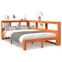 cama matrimonial  cama para adultos  cama con estanteria sin colchon madera maciza marron 120x190 cm