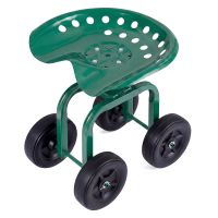 costway asiento de jardin con ruedas todoterreno altura ajustable giratorio 360 marco metalico carga 150kg para exterior verde